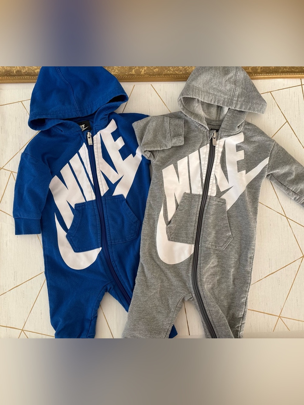 Nike Hooded One-Piece Footie Jumper in Blue and Gray